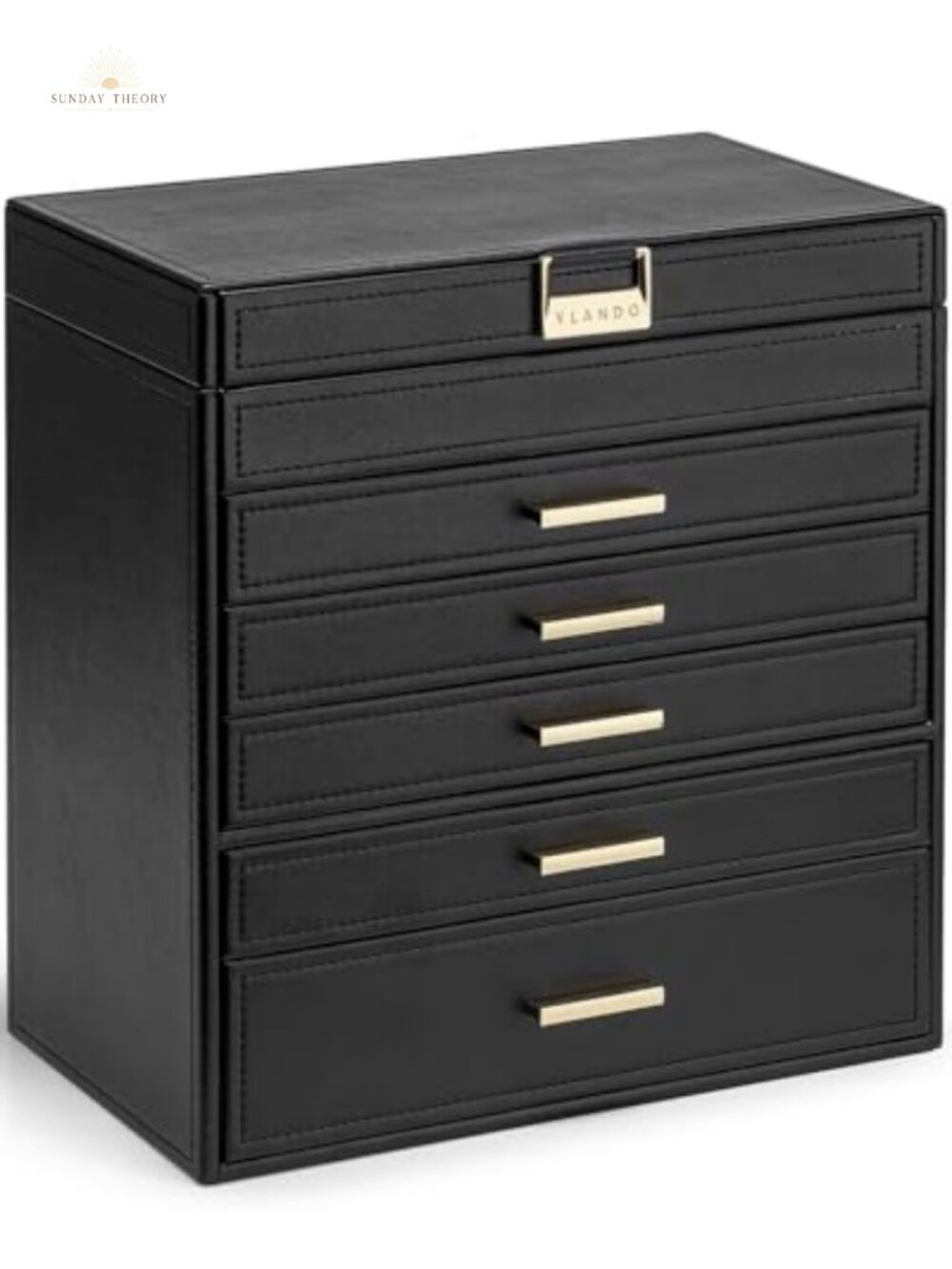 6 Layer Jewelry Box Storage Organizer w/ Removable Dividers Faux Leather